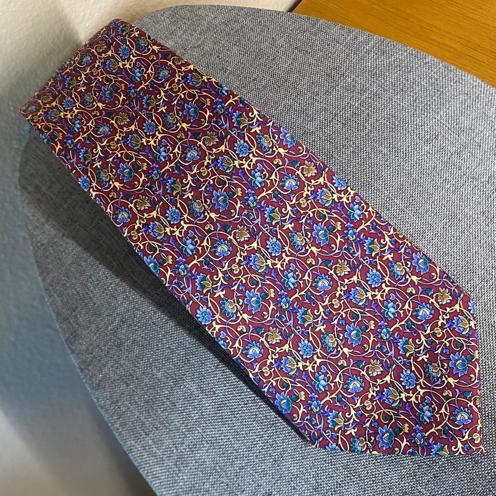 Metropolitan Museum of Art Silk Tie Burgundy Floral Gold Blue Museum Neck Tie